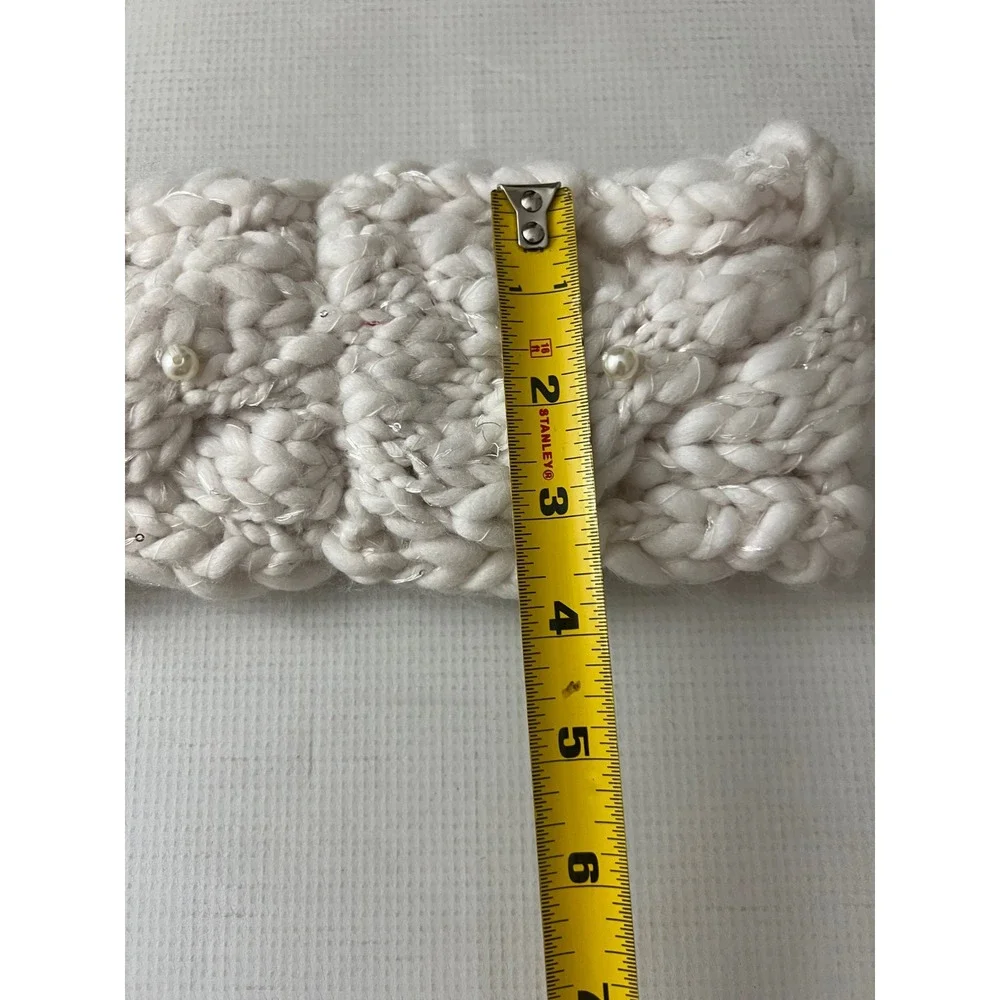 Betsey Johnson Winter Headband‎ Women Ivory Faux Pearl Chunky Knit